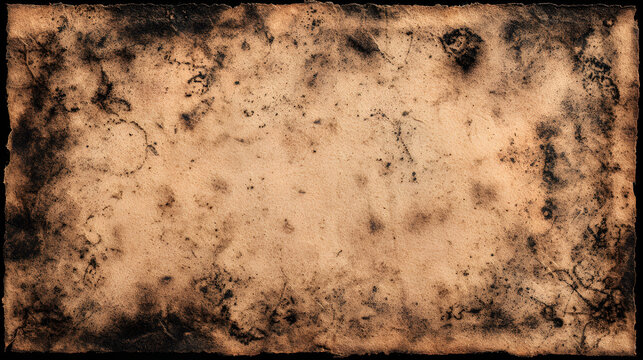 Aged textured parchment paper with dark burnt edges and a mottled distressed surface creating a vintage background for design