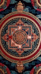 Intricate design on a colorful Tibetan mandala