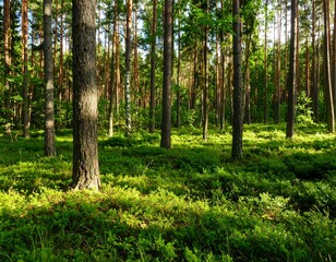 Naklejka premium Lush forest floor bathed in sunlight (4)