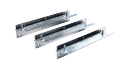 Three metal support brackets,  angled,  light gray,  with mounting holes