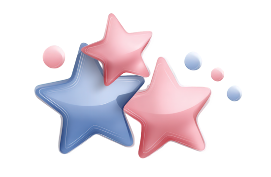 Pink and Blue Glossy Stars with Glitter on Transparent Background - Powered by Adobe
