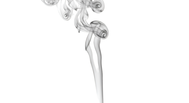 Transparent isolated smoke rising in soft swirls, realistic effect, white background.