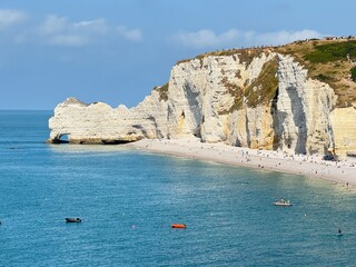 Étretat Normandy, France: White Chalk Cliffs and Natural Arch in Summer