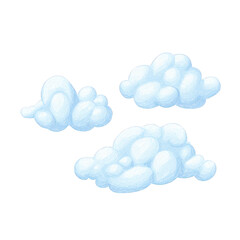 Three cartoon fluffy clouds on a black background isolated drawing