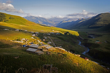 Dagestan. Beautiful landscape with a view of the village Chirag.