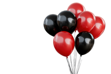 Colorful collection of black, red, and white balloons beautifully arranged for festive celebrations and joyful occasions indoors and outdoors, creating a vibrant atmosphere