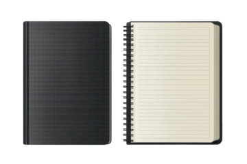 Versatile black lined notebook open to reveal blank pages ready for notes, sketches, and ideas in a clean, organized layout for creativity and productivity