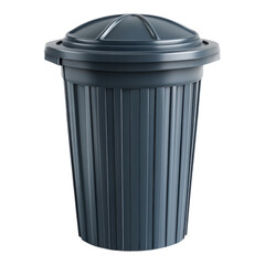 Modern gray trash bin with rounded lid placed on a clean surface in a clutter-free environment