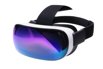 High-tech virtual reality headset showcasing modern design and vibrant colors for immersive online experiences and gaming in various environments