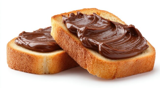 Two slices of toasted bread topped with chocolate hazelnut spread
