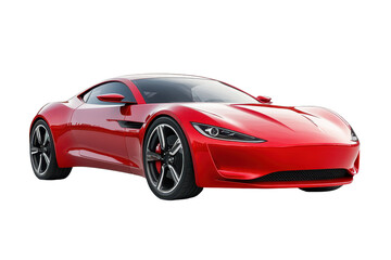 Bright red sports car isolated against a transparent white background showcasing sleek design and modern features for promotional use
