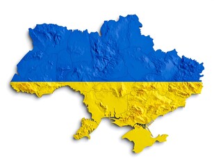 Topographic map of Ukraine colored with national flag