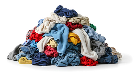 Pile of colorful clothes, laundry concept, isolated on a white background, laundry concept
