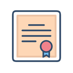 Certificate with blue ribbon and peach background in flat design