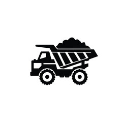 Black dump truck carrying dirt vector