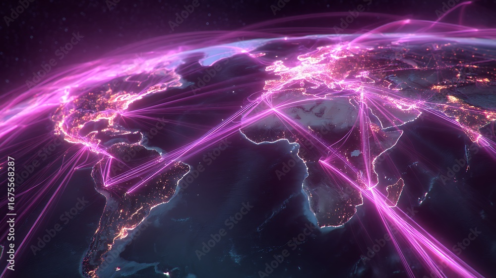 Aufkleber global network connection world map technology internet communication digital earth data
