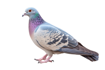 Dove standing gracefully on a transparent background showcasing detailed plumage and vibrant colors in a gigapixel format