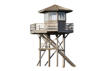 Elevated lookout tower observation post built to gigapixel standards located in a serene natural landscape highlights craftsmanship and design