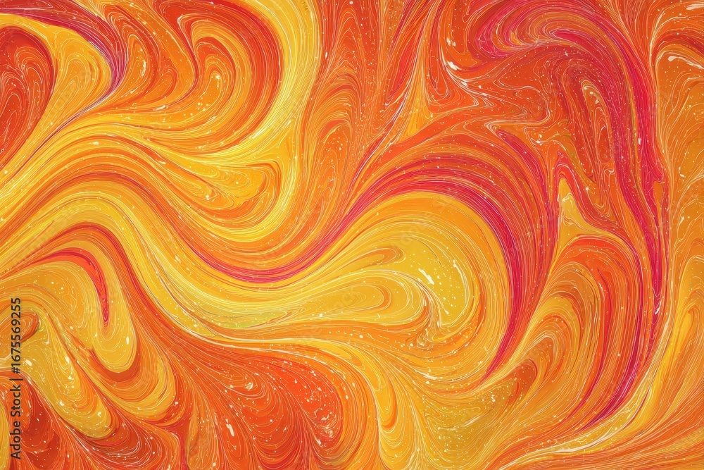 Poster Vibrant abstract artwork showcasing swirling patterns in shades of orange and yellow, creating a dynamic flow of color and movement