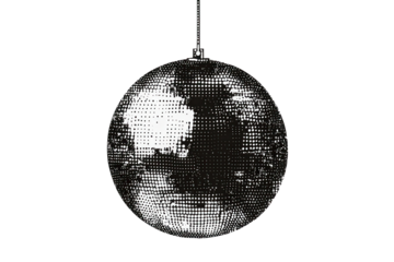 Vintage halfton mirror ball reflects light during a lively dance event, capturing moments of joy and celebration at a local venue in the evening