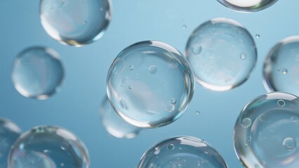 Transparent Bubbles, applicable in cosmetics promotion (showcasing essence droplets), scientific research (microscopic structure demonstration) and artistic photography.
