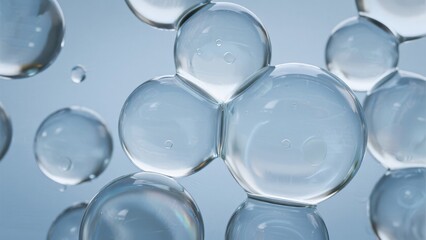 Transparent Bubbles, applicable in cosmetics promotion (showcasing essence droplets), scientific research (microscopic structure demonstration) and artistic photography.