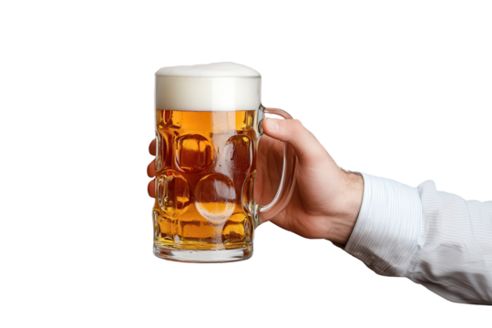 Man holds a beer glass in a casual setting during a social gathering with friends, enjoying the moment outdoors