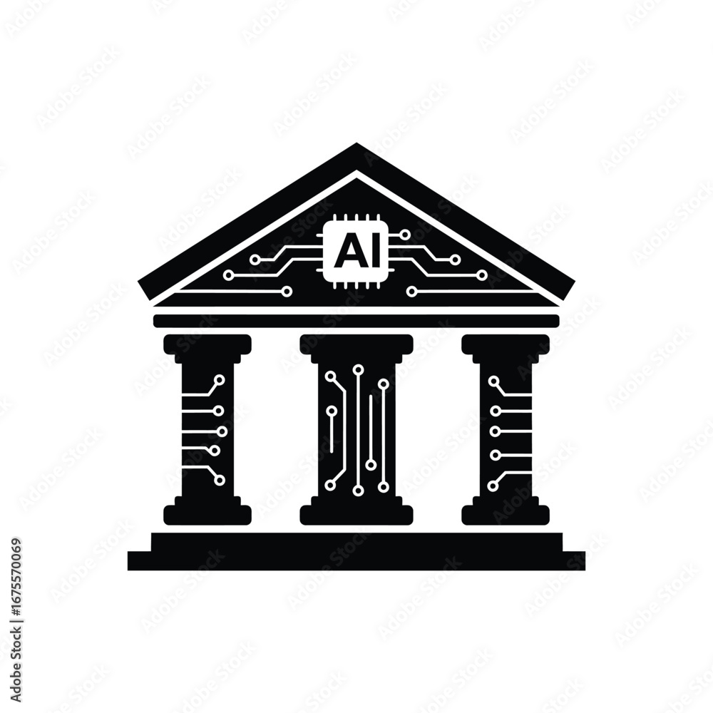Poster ancient building with artificial intelligence chip