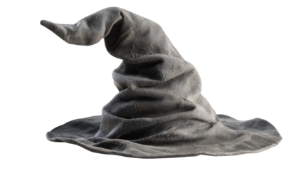 Grey Fabric Witch Hat on Transparent Background
