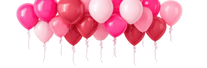 Pink and Red Balloons Cluster on Black Background