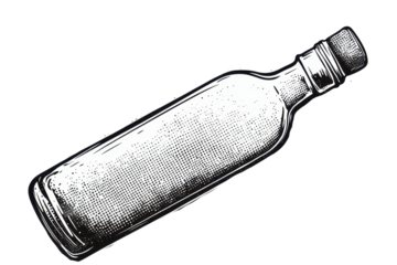 Message in a bottle illustration showcasing halftone grunge effects in a nautical-inspired design, perfect for creative projects or themes related to adventure and exploration