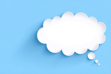 White speech bubble illustration on a light blue background with ample copy space for text