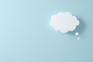 White thought bubble illustration on a soft blue background with ample copy space for text