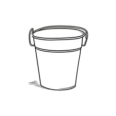 Illustration of a metal bucket with a handle and a simple design on a white background drawing art