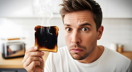 Burnt Toast Surprise: A Man's Culinary Mishap