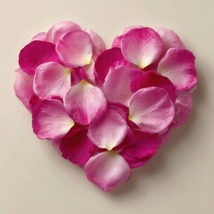 Delicate heart of fresh pink and magenta rose petals, romantic symbol for Valentine's Day