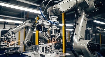 Industrial Robots Welding Metal in Factory Setting