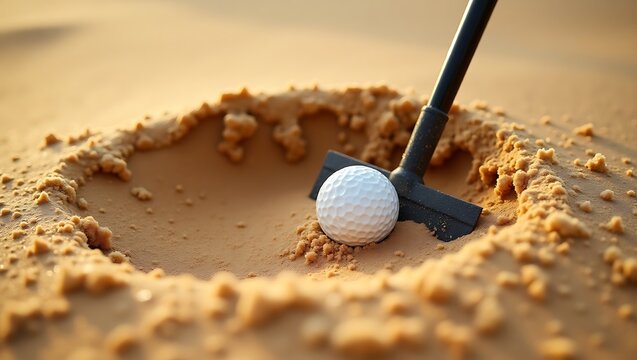 Golf Ball in Sand Trap: Close-up of a Bunker Shot