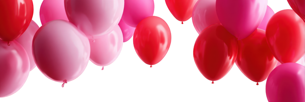Pink and Red Balloons Floating on Black Background
