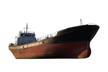 Cargo ship isolated with a transparent background showcasing its structure and details at low resolution