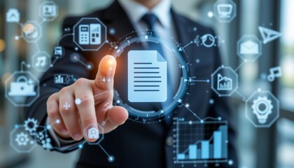 businessman touching approved document icon on digital documents for approve business project proposals