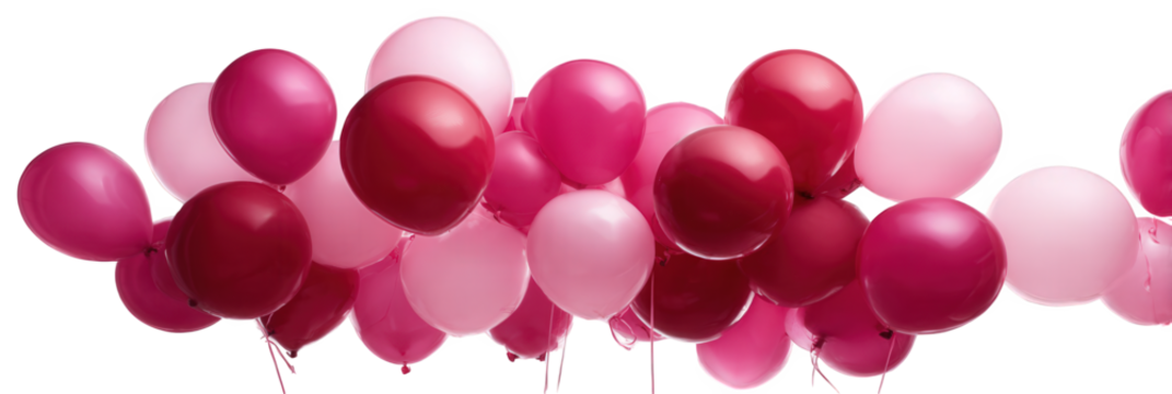 Pink and Red Balloons Floating on Transparent Background