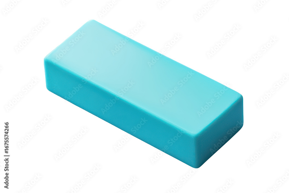 Poster bright blue eraser viewed from above on a transparent background showcasing its smooth rectangular s