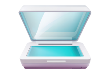 Document scanner with open lid showcasing glossy design and vibrant interior color, suitable for office or home use, enhancing productivity and organization needs