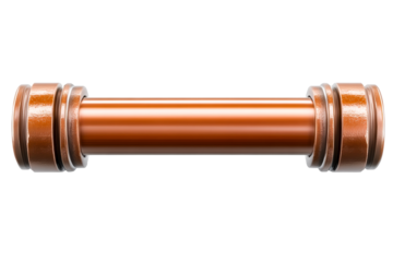 Polished Copper Pipe Fitting with Detailed Grooves and Smooth Surface, cut out transparent