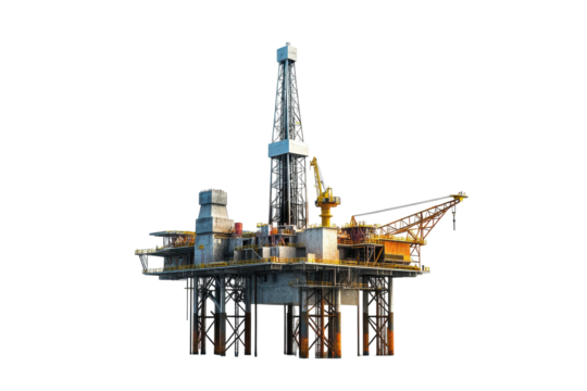 Offshore drilling platform standing isolated against a white background showcasing modern industrial engineering