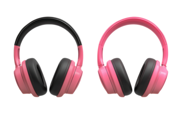 Headphones rendered in cartoon style with low resolution featuring black and pink designs for modern audio experiences