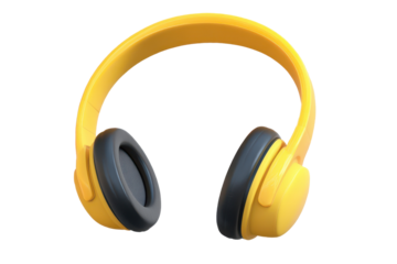 Bright yellow headphones designed in a cartoon style with detail and character, perfect for adding a playful touch to any rendering or visual project