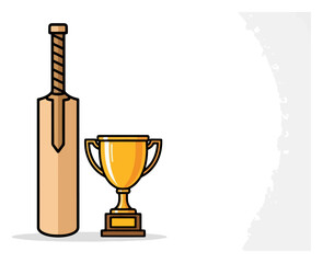 Cricket Bat and Trophy Illustration.