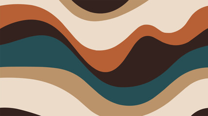 Retro abstract wavy seamless pattern with earthy curved stripes in bold vintage tones for background, fabric, wallpaper, and t shirt design